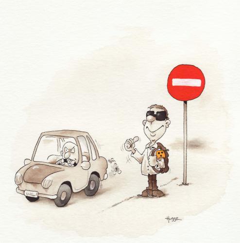 Cartoon: einbahnstrasse (medium) by ms rainer tagged auto,blind,strassenschild