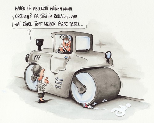 Cartoon: walze (medium) by ms rainer tagged walze,rollstuhl,blind,ehe