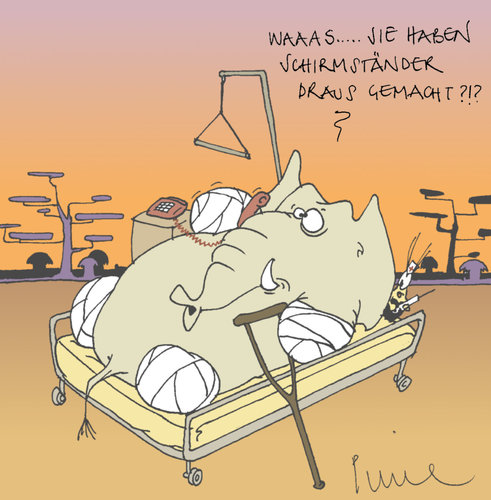 Cartoon: Großwildjagd (medium) by Pierre tagged trophäen,afrika,spanien,schirmständer,miesmuschel,muschel,jagd,großwildjagd,elefant