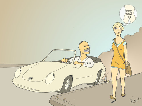 Cartoon: Missverständnis (medium) by Pierre tagged sportwagen,kleiner,schwanz,anmache,porsche,erotik