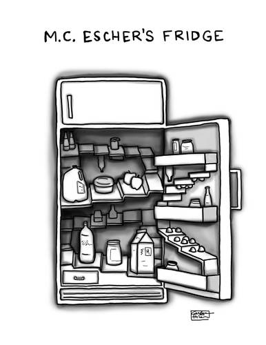 Cartoon: Eschers Fridge (medium) by a zillion dollars comics tagged art,optical,illusions,food,appliances,artist