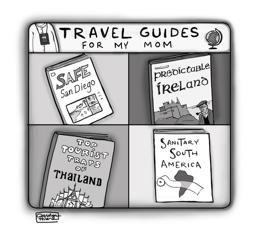 Cartoon: Lovely Planet Guides (medium) by a zillion dollars comics tagged travel,tourism,parents,mom,family,world,explore,adventure