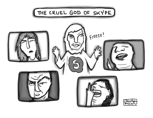 Cartoon: The Cruel God of Skype (medium) by a zillion dollars comics tagged technology,video,chat,gods,religion,mythology,beauty,image,ugliness