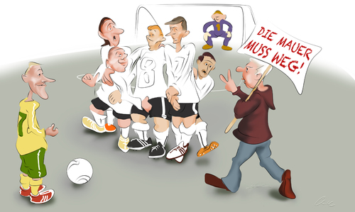 Cartoon: Freistoss (medium) by KryCha tagged footbal,mauer,wall,mauerfall,wm