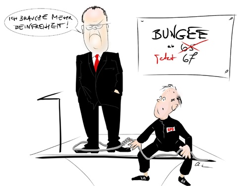 Cartoon: Steinbrücks Sprünge (medium) by KryCha tagged jumping,bungee,67,mit,rente,kanzlerkandidat,wahl2013,spd,steinbrück