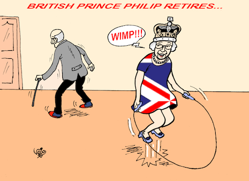 Cartoon: British Prince Philip retires (medium) by Vejo tagged queen,elisabeth,prince,philip,retirement,great,brittain