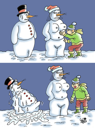 Cartoon: Snowman... (medium) by Vejo tagged snow,snowman,and,woman,winter