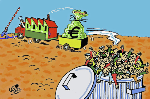 Cartoon: Take the money and run (medium) by Vejo tagged mulinationals,unemployment,money,crisis