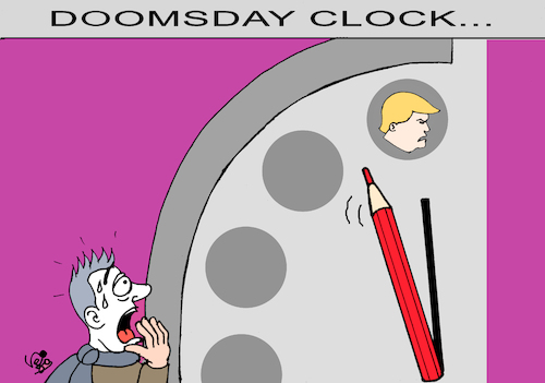 Cartoon: TRUMP DISASTER... (medium) by Vejo tagged doomsday,clock,trump,narcissist,president,usa,republicans,dissaster