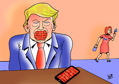 Cartoon: Trumps Wall (medium) by Vejo tagged trump,wall,president,usa,tweets,republican,nancy,pelosi,democrat