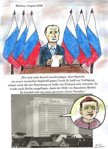 Cartoon: Putins Ansage (medium) by Alan tagged putin,navalny,nawalny,sputnik,covid19,russian,vaccine,impfstoff,proband,charite