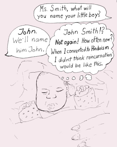 Cartoon: Reincarnation (medium) by Alan tagged name,baby,hinduismus,hinduism,wiedergeburt,smith,john,reincarnation,birth