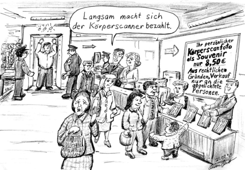 Cartoon: Scansouvenir (medium) by Alan tagged körperscanner,bodyscanner,body,scanner,scan,souvenir,nacktscanner,airport,security,bezahlt,amortisieren,amortize,amortization,photo,foto