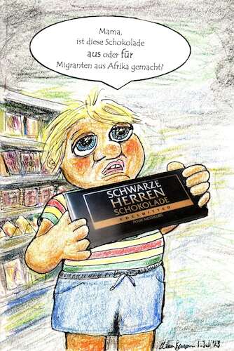 Cartoon: Schwarze Herrenschokolade (medium) by Alan tagged schwarze,herrenschockolade,herren,schockolade,migranten,afrika,chocolate