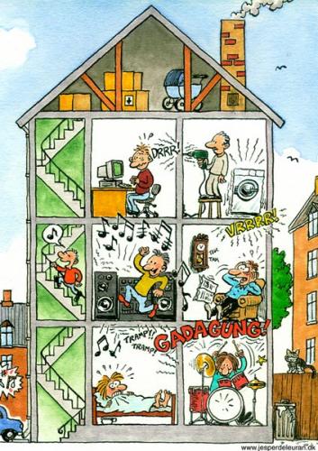 Cartoon: Noise in the house (medium) by deleuran tagged noise,houses,apartments,neighbors
