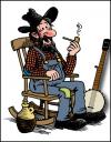 Cartoon: Cousin Gus (small) by deleuran tagged hillbilly,banjo,rocking,chair,country,old,time,american,folk,music,moonshine,whiskey