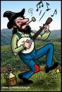 Cartoon: Dancing hillbilly playing banjo (small) by deleuran tagged hillbilly old time country music banjo whiskey jug corn pibe