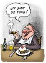 Cartoon: Live well - die heavy (small) by deleuran tagged eating,food,smoking,tobacco,cakes,beer,living,dying,