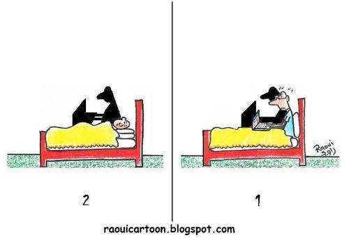 Cartoon: Internet addiction (medium) by Raoui tagged shadow,bed,sleeping,laptop,addiction,internet