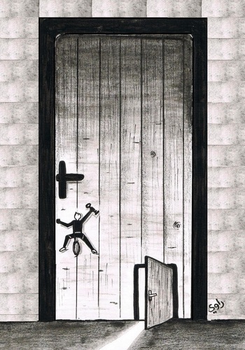 Cartoon: untitled (medium) by Raoui tagged door,key,escape,light,man,climbing,wall