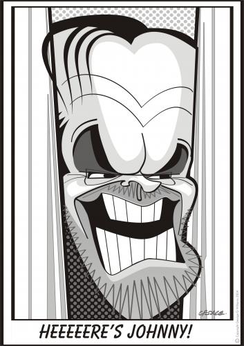 Cartoon: The Shining (medium) by spot_on_george tagged jack,nicholson,shining,stephen,king,caricature