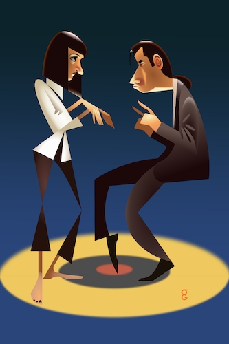 Cartoon: Twist contest (medium) by spot_on_george tagged john,travolta,uma,thurman,pulp,fiction