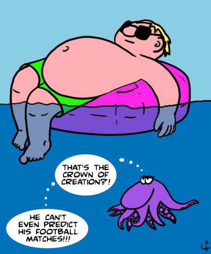 Cartoon: crown of creation (medium) by elke lichtmann tagged octopus,swimming,fat,man,soccer,football,holiday,summer,water,predict