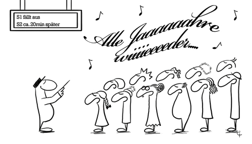 Cartoon: S-Bahn - Fröhliche Weihnachten! (medium) by elke lichtmann tagged verspätung,ausfall,bahn