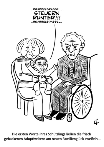 Cartoon: unhappy coalition family (medium) by elke lichtmann tagged merkel,schäuble,rösler,steuern,koalition,baby