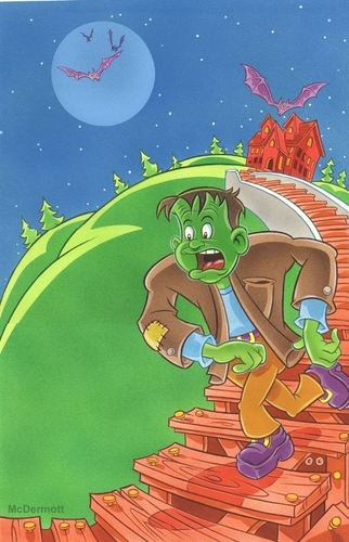 Cartoon: Frankenstein Kid (medium) by McDermott tagged frankenstein,coloringbook,monsters,kids,goldenbooks