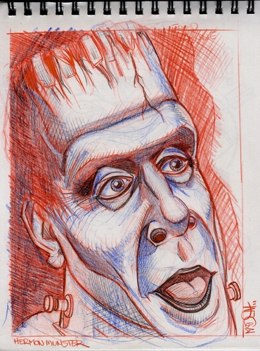Cartoon: Fred Gwynne as Herman Munster (medium) by McDermott tagged caricature,sketch,hermanmunster,actor,tvland,pencil,drawing