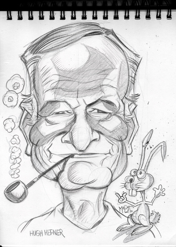 Cartoon: Sketch of Hugh Hefner (medium) by McDermott tagged hughhefner,playboy,magazine,naked,women