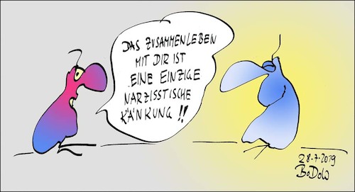 Cartoon: ... na und? (medium) by BoDoW tagged narzissmus,narzisstisch,paar,beziehung,kränkung,ego,sich,selbst,genug,missachten,selbstzufrieden