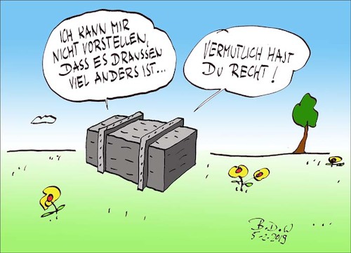 Cartoon: Beste aller möglichen Welten (medium) by BoDoW tagged gefängnis,angst,mut,gefangen,ausbruch,fügen,freiheit,gefangenschaft,kiste,kognitive,dissonanz,vorstellungsvermögen,begrenztes