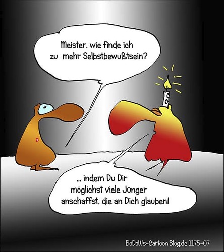 Cartoon: Der Weg des Meisters (medium) by BoDoW tagged kerze,rat,vorbild,folgen,guru,jünger,meister,selbsbewußtsein