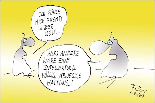 Cartoon: Fremd in der Welt (medium) by BoDoW tagged fremd,welt,intellektuell,abstrakt,philosophie,überheblich