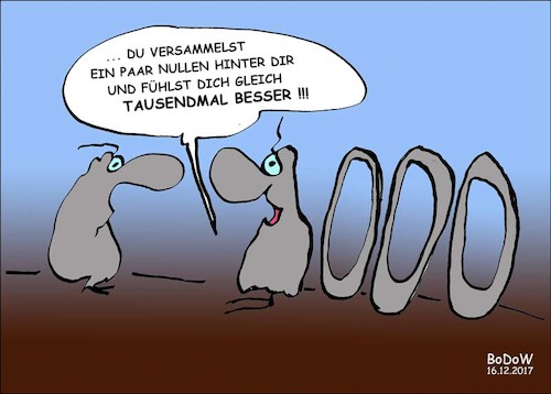 Cartoon: Führungsstärke (medium) by BoDoW tagged führen,stark,aufblasen,fühlen,gefühl,wichtig,beziehung,null,nullen,tausend