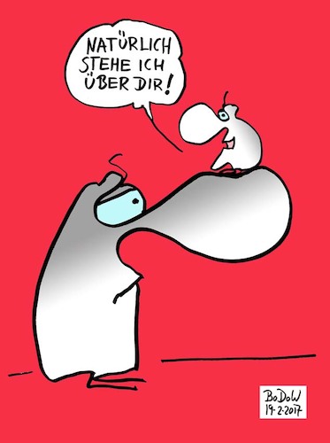 Cartoon: Geliehenes Selbstbewußtsein (medium) by BoDoW tagged oben,unten,kommunikation,beziehung,überheblichkeit,zwerge,schultern,riesen,klein,gross,überlegen,unterlegen