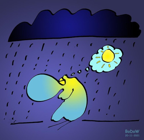 Cartoon: Hab Sonne im Herzen ... (medium) by BoDoW tagged optimismus,gute,laune,sonne,regen,positiv,einstellung,haltung,weltsicht,hab,im,herzen