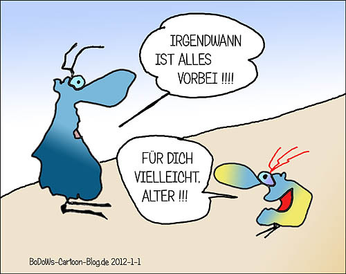 Cartoon: Jugendlicher Optimismus (medium) by BoDoW tagged pessimismus,weisheit,alt,jung,vorbei,tot,ende,optimismus,jugend,alter