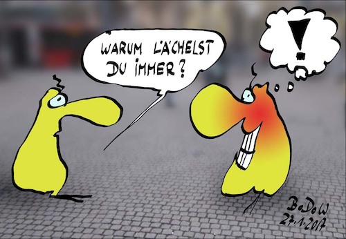 Cartoon: Taktisches Geheimnis (medium) by BoDoW tagged maske,kommunikation,schweigen,reden,abwehr,mauer,rolle,lächeln,inszenierung,kampflächler,unsicher,verbergen,macht