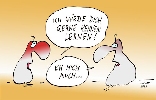 Cartoon: Ich mich auch ... (medium) by BoDoW tagged kennen,lernen,bekanntschaft,wer,bin,ich,paar,annäherung,ego,selbstzweifel