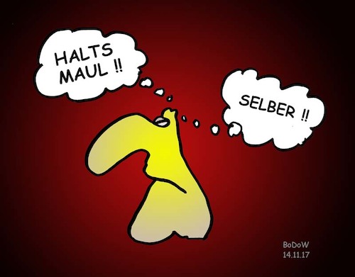 Cartoon: Multiples Selbstgespräch ... (medium) by BoDoW tagged selbstgespräch,halts,maul,selber,schizophren,geteilt,kommunikation,stimmen,im,kopf,hören,multiple,persönlichkeit