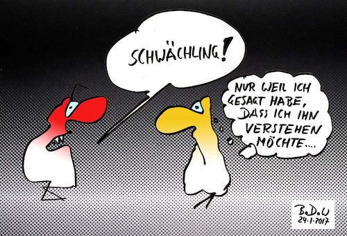 Cartoon: Kleines Missverständnis (medium) by BoDoW tagged kommunikation,schwächling,verstehen,macho,sensibel,arschloch,verständnis,mitgefühl