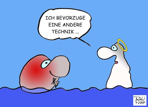 Cartoon: Mit allen Wassern gewaschen ... (medium) by BoDoW tagged luft,anhalten,jesus,über,das,wasser,gehen,technik,schwimmen,ballon,religion