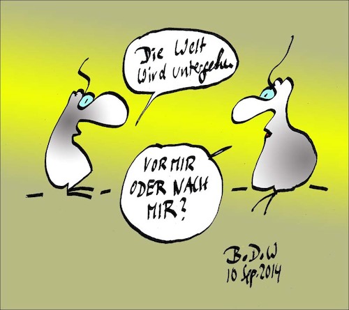 Cartoon: Schlüsselfrage (medium) by BoDoW tagged welt,untergang,ende,ego,frage,untergehen,überleben,egozentrik