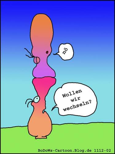 Cartoon: Time for a change? (medium) by BoDoW tagged balance,change,nase,verhältnis,beziehung,paar,wechsel