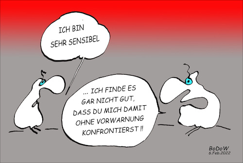 Cartoon: Fehlende Triggerwarnung (medium) by BoDoW tagged triggerwarnung,sensibel,empfindlich,vorwarnung,übersensibel,hochsensibel,kommunikation,beziehung