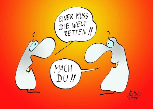 Cartoon: Weltenretter (medium) by BoDoW tagged welt,retten,weltuntergang,untergang,apokalypse,katastrophe,rettung