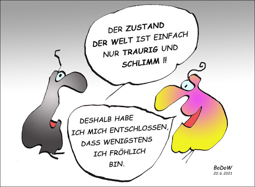 Cartoon: Weltsichten (medium) by BoDoW tagged welt,zustand,traurig,fröhlich,hoffnung,positiv,negativ,optimismus,pessimismus,weltuntergang,depressiv,alternative